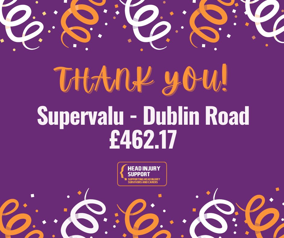 HISNewry's tweet photo. 🌟 THANK YOU SUPERVALU - DUBLIN ROAD 🌟
We at Head Injury Support would like to thank the staff and customers from Supervalu - Dublin Road through collection pots at checkouts throughout the shop they raised a fantastic sum of £462.17. https://t.co/9DOSoqwb6t