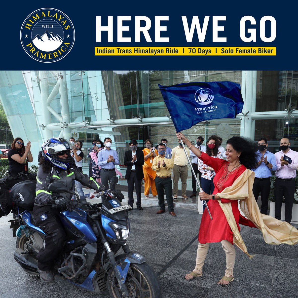 PramericaLife's tweet photo. Our MD & CEO Ms.Kalpana Sampat flagged off the solo bike rider @ShilpaB11 for #HimalayasWithPramerica from our head office.
We have hit the road.
Majestic mountains ahead 🗻 🔜
#GoOutAndLive #TravelResponsibly #SoloRider #TransHimalayanRange #Travel #PramericaLifeInsurance https://t.co/UZKUBvwDHk