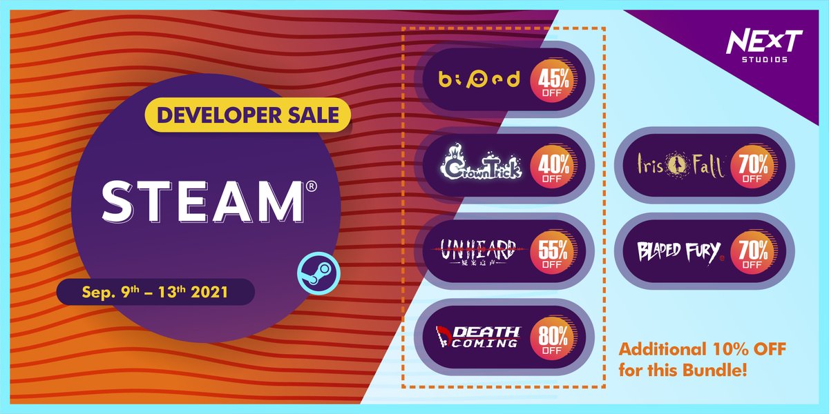 We are starting off this Autumn season with some hefty discounts on #Steam🍃
Make sure to check out our limited-time offers for all of the NExT Studios games with up to 80% off!🤗

store.steampowered.com/sale/next-stud…
