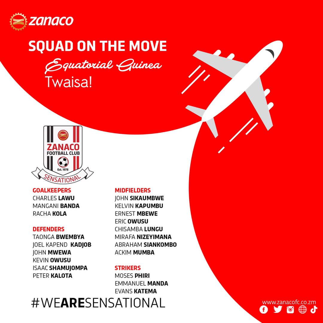 imela_christian's tweet photo. Rwandan international midfielder Nizeyimana #Mirafa is in the @Zanacofc travelling squad off to Malabo ; Equatorial Guinea
Zanaco will face Akonangui in CAF confederation cup preliminary first leg ,on Sunday September 12th at Ebebiyin stadium https://t.co/a6i7Kejmhk
