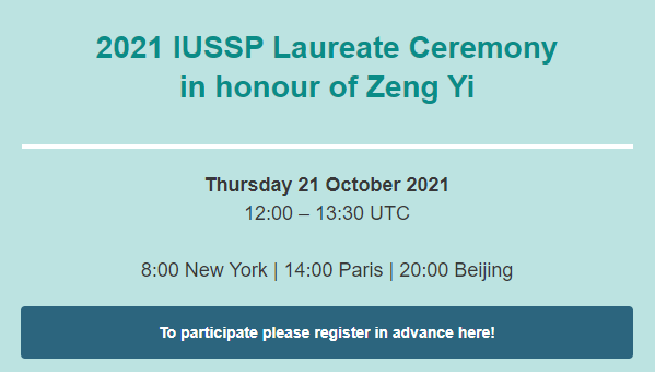 IUSSP's tweet photo. 2021 #IUSSP Laureate Ceremony in honour of Zeng Yi - Thursday 21 October 2021. Register in advance! https://t.co/jsYO7Ll1Wm
#demography #ProFamy #CLHLS #longevity #ageing #aging #AgingData #Disability #mortality #poptwitter https://t.co/fpXwRjDiVr