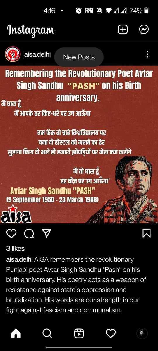 ashutosh_ir's tweet image. The Most Dangerous, trans. @ Tejwant Singh Gill
Most harmful to oneself is to reduce life to passivity
To lack intensity of desire
To bear everything
To become a creature of routine
Most dangerous of all is the death
of our dreams.
@AISA_tweets
@aisa_delhi 
#FreePalestine