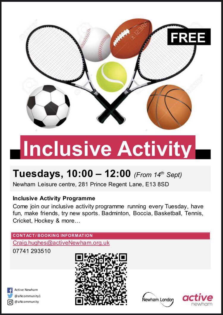 aNCommunity1's tweet photo. Join us on Tuesday for our Inclusive Activity programme from 10:00 - 12:00
Sports and Physical activities available. Register today https://t.co/q9RbbizX3l
#InclusiveNewham #activeNewham
@activeNewham @Active_ELFT https://t.co/25vj9Z6dUB