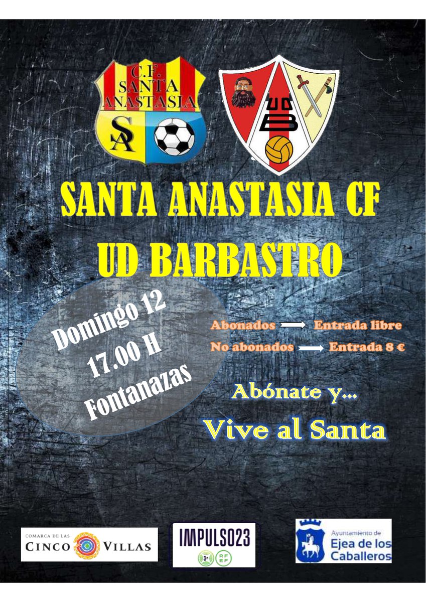 El próximo domingo no es un día cualquier, es el día que Fontanazas recibirá su primer partido de 3ª RFEF y contra uno de los gallos de la liga.

Os necesitamos a todos!

Recordar que podréis hacer nuevos abonos durante el partido, así como recoger los ya hechos.

💛💙 Aupa Santa
