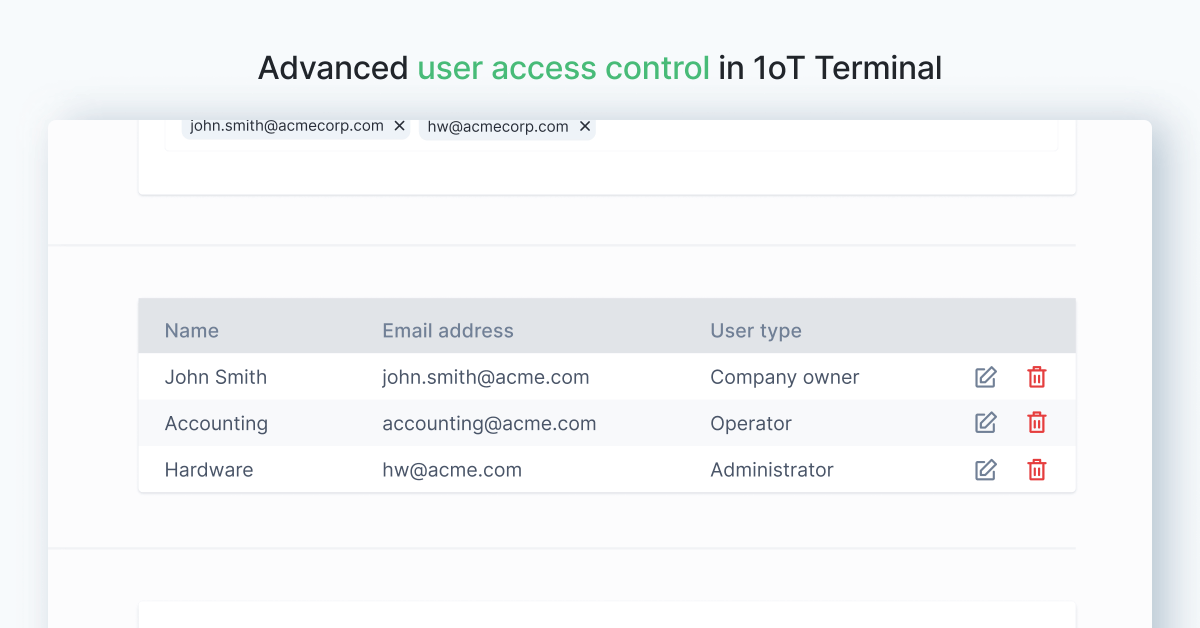 🆕🆕 Advanced user access control is now available in the 1oT Terminal.

As the IoT deployments grow, so do the team and specific competencies; therefore, a connectivity management platform must have flexible user roles.

Read more - 1ot.com/resources/blog…
