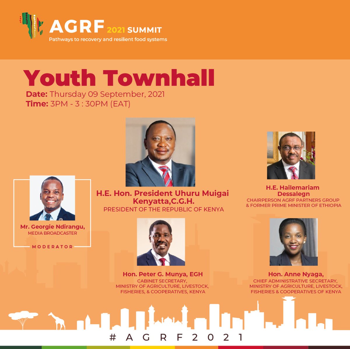 Agriculture Transformation Office Kenya (@ato_kenya) on Twitter photo Join H.E. President Uhuru Kenyatta, CS <a href="/PeterMunya/">Hon. Peter G. Munya, EGH.</a> and <a href="/annie_nyagah/">Anne Nyaga, CBS</a> engaging with the youth on their role and contribution to Food Systems in Kenya at the <a href="/TheAGRF/">AFS Forum</a> Youth Townhall 3pm - 3.30pm
You can tune in to <a href="/KBCChannel1/">KBC Channel 1 News</a>
#AGRF2021 #FssKE #UNFSS2021 Join H.E. President Uhuru Kenyatta, CS <a href="/PeterMunya/">Hon. Peter G. Munya, EGH.</a> and <a href="/annie_nyagah/">Anne Nyaga, CBS</a> engaging with the youth on their role and contribution to Food Systems in Kenya at the <a href="/TheAGRF/">AFS Forum</a> Youth Townhall 3pm - 3.30pm
You can tune in to <a href="/KBCChannel1/">KBC Channel 1 News</a>
#AGRF2021 #FssKE #UNFSS2021