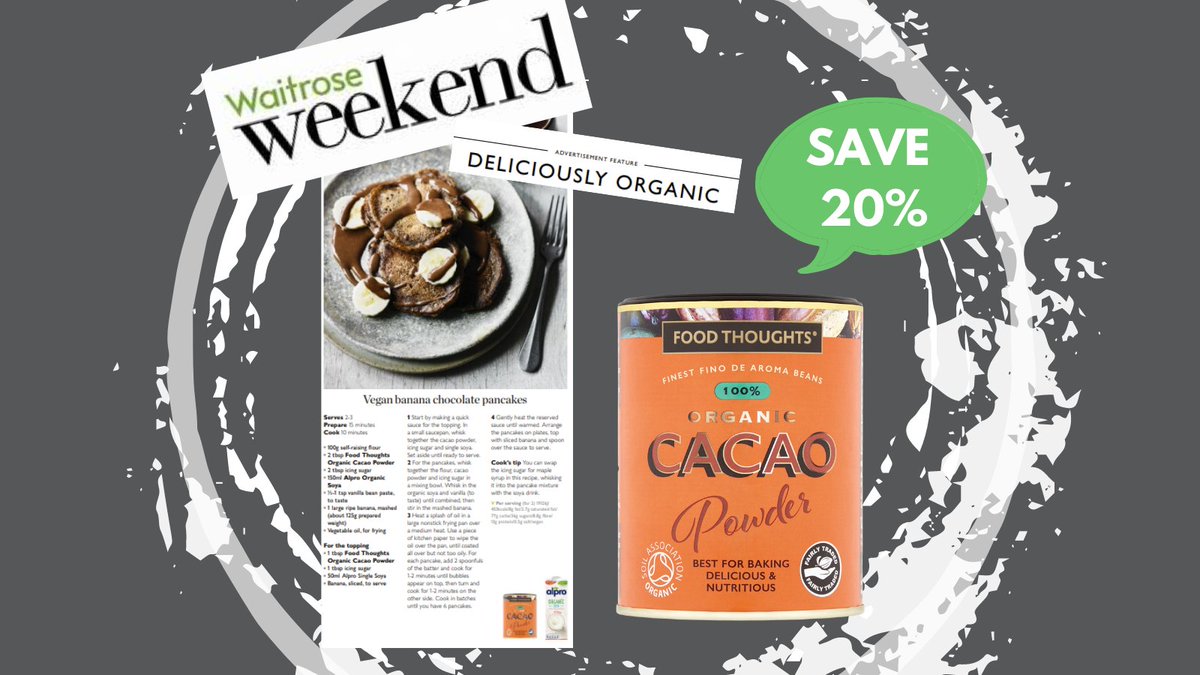ProductChain's tweet image. 🌎This #OrganicSeptember our @FoodThoughtsUK team are going crazy with activity, raising the profile of organic, fairly-traded ingredients. SAVE 20% on their 100% Organic Cacao Powder in @waitrose now. For some great #recipes visit foodthoughts.co.uk

#cacao #fairtrade