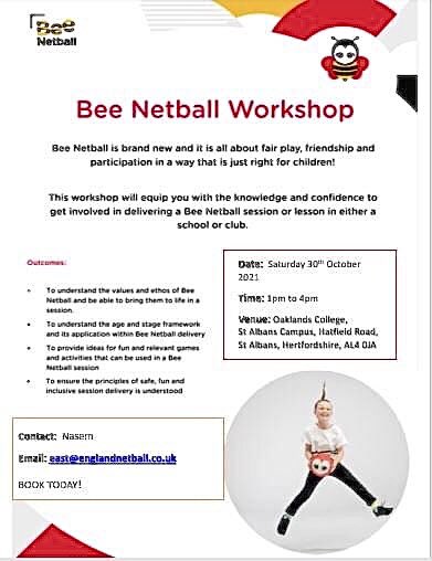 Bee Netball Workshop available in Oct .. Please book ASAP to avoid disappointment. If you do have any questions around Bee Netball and how this may work for your club or school please get in touch or follow the link for more information: englandnetball.co.uk/course/bee-net…