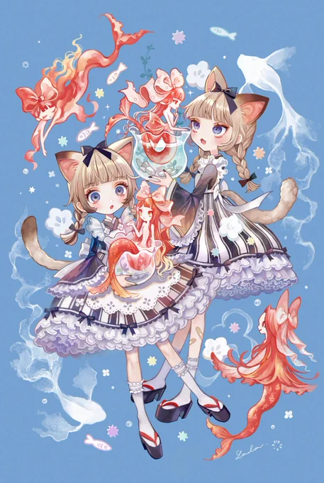 城咲ロンドンさんとお互いの絵を描き合う企画🌼私のタッチで大好きな「金魚鉢の中の人魚」を描かせていただきました🐟わ〜い! 