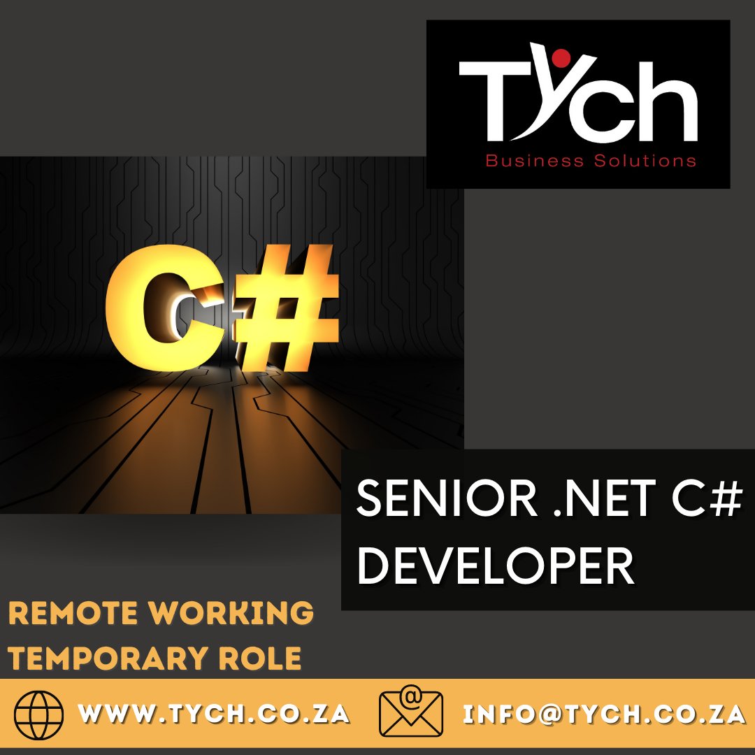TychTeam's tweet image. CLOSING DATE 12 SEPTEMBER 2021
EMAIL YOUR CV to info@tych.co.za with email subject heading " SENIOR .NET C# DEVELOPER"
If you do not hear from us within 2 weeks , please consider your application to be unsuccessful.
#JobSeekersSA #netdeveloper #Cdeveloper