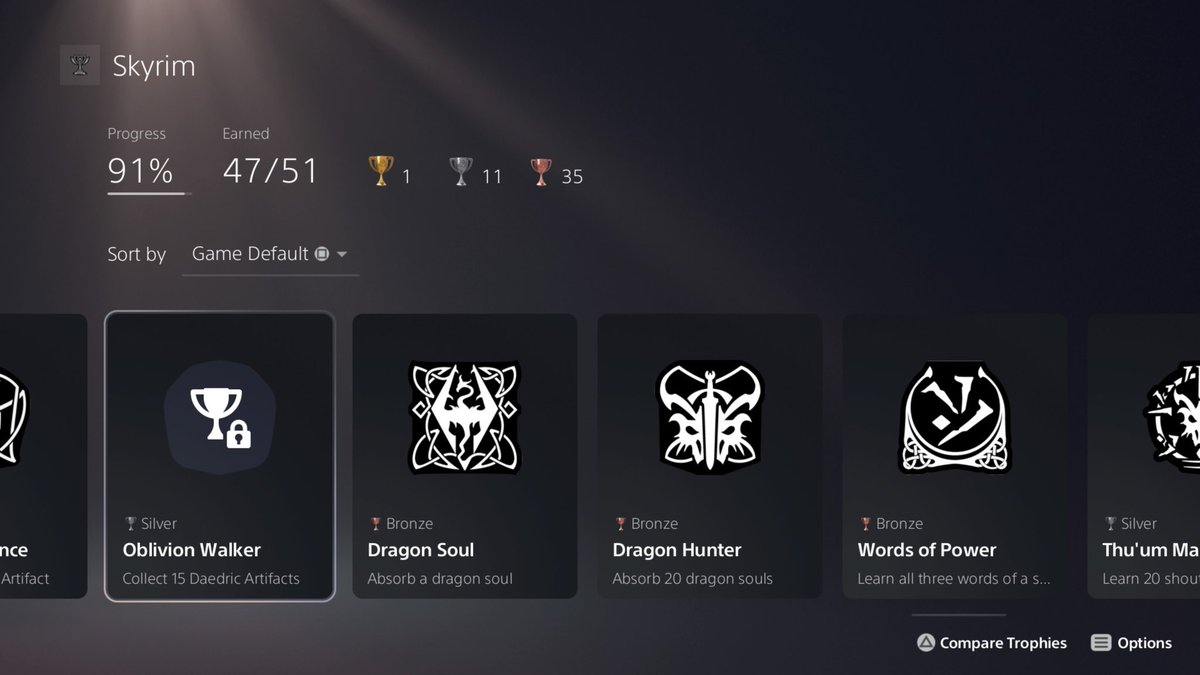 Decided to finally push towards getting the platinum for Skyrim all I need is 100,000 gold, the 15 artifacts and to reach level 50