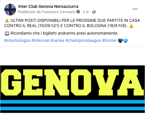 InterClubGenova's tweet photo. #INTERBOLOGNA #INTERREAL #INTER #SERIEA #CHAMPIONSLEAGUE #AMALA #FCIM https://t.co/FeIx37ISoU