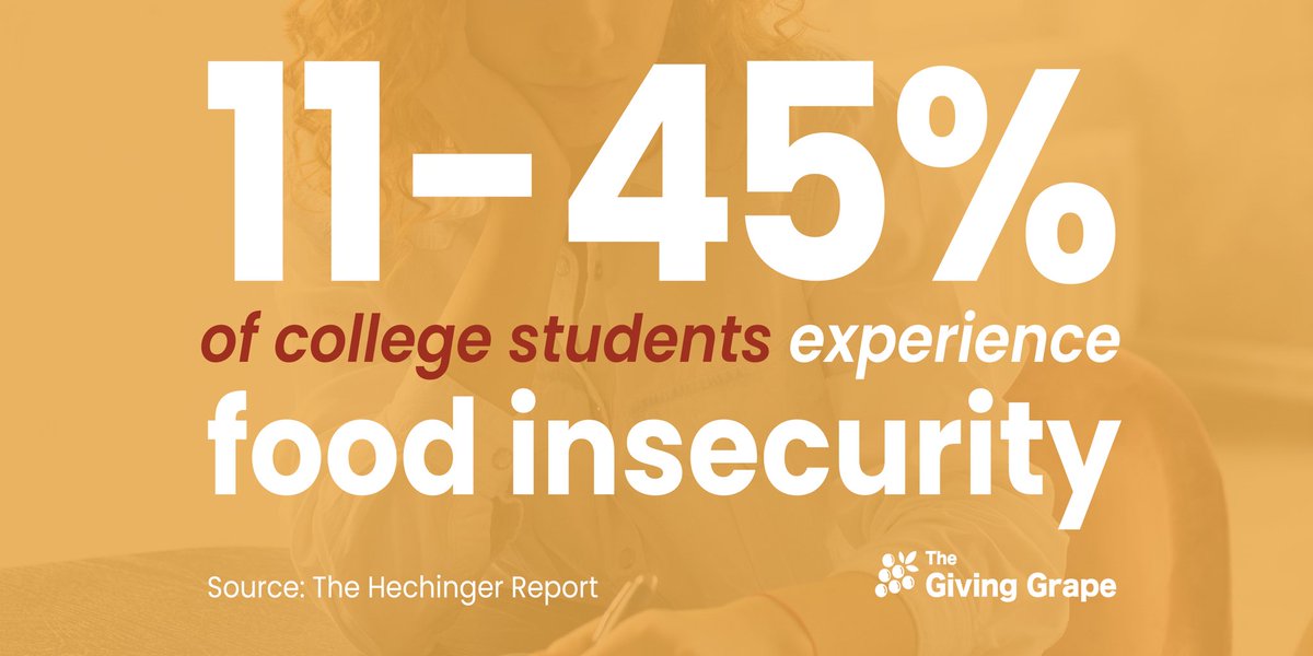 givinggrape's tweet photo. Food insecurity among college students is not often talking about but it is of growing concern. 

11-45% of college students face food insecurity.

With classes starting again for students take time to think about ways you can help those who may be experiencing food insecurity! https://t.co/1iiu7SEx6h
