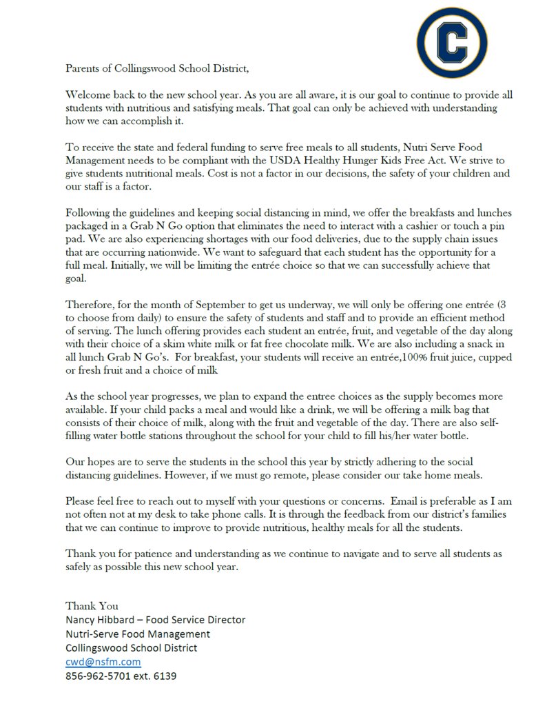 Please see the attached letter from Nutri-Serve.