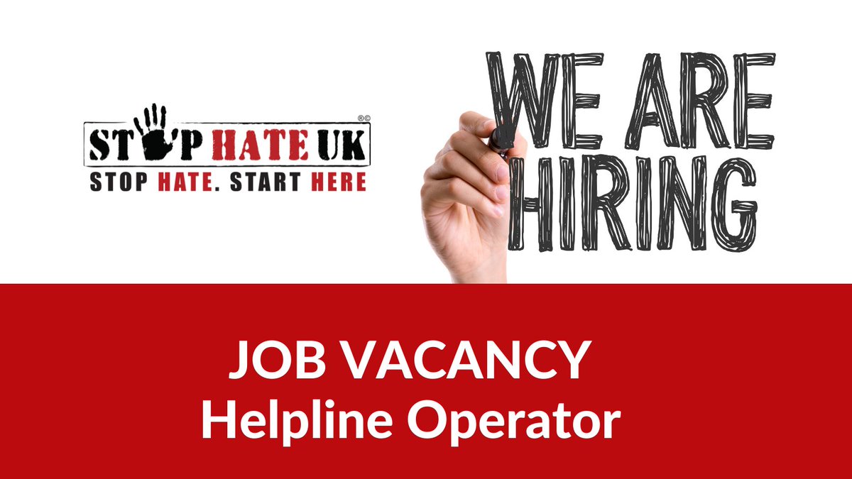 ⚡️JOB VACANCY⚡️

We're recruiting a Helpline Operator ☎️ to join our dedicated team.

Responsible for providing support &amp; advice to anyone affected by #HateCrime by telephone and e-communication.

Closing date 10am, 4th Oct

To apply visit:
stophateuk.org/jobs-volunteer…

#Jobs #JobAd