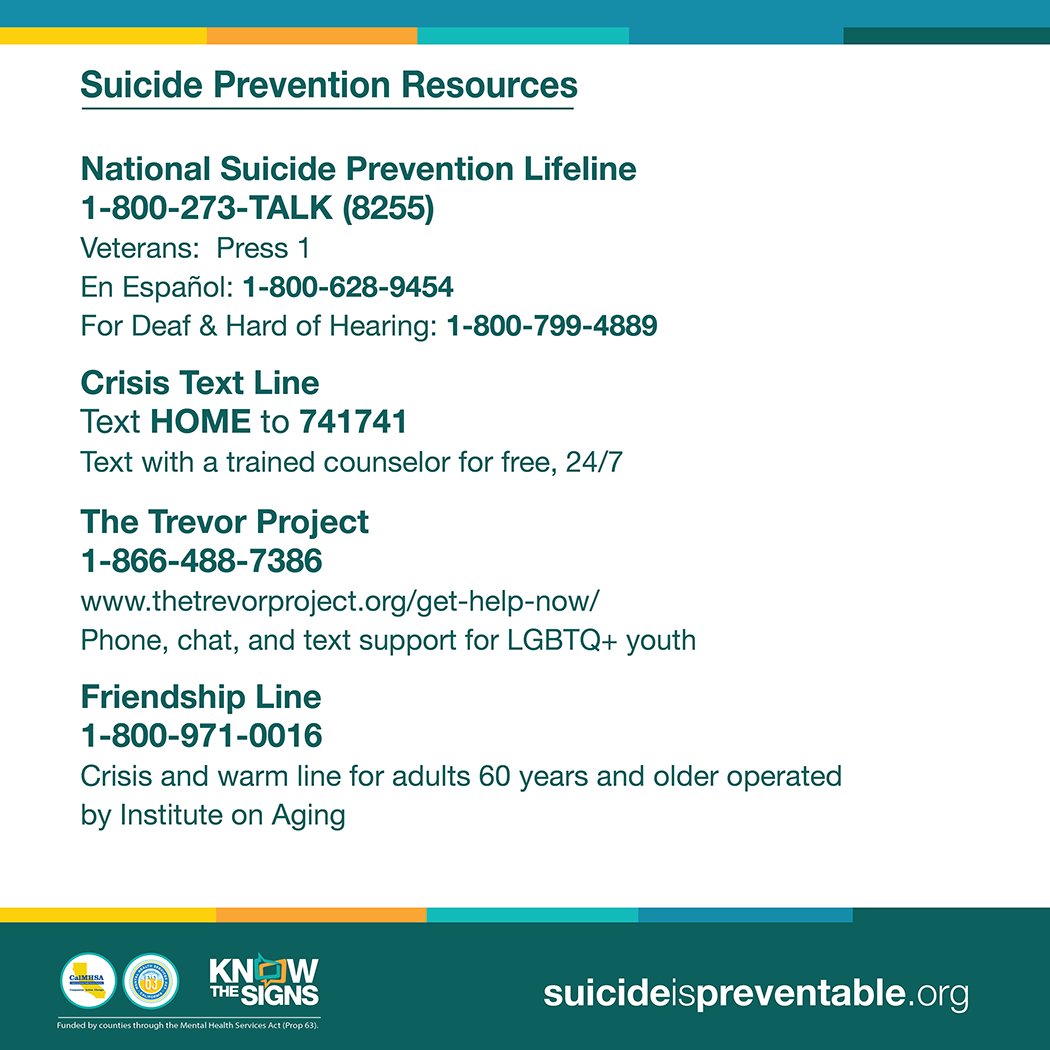 Pain isn’t always obvious.

Reach out to someone you are concerned about if you observe one or more warning signs of suicide, especially if the behavior is new, has increased or seems related to a painful event.

#knowthesigns
#suicideispreventable
suicideispreventable.org