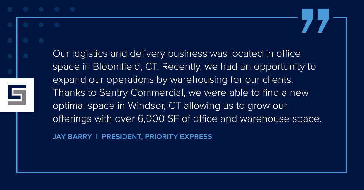 Sentry_Comm's tweet photo. Proud to share our recent partnership with Priority Express, Inc. It was wonderful working with their team &amp; we’re excited for their expansion into 6,000 SF of office &amp; warehouse space!

https://t.co/X5HkHN9U66

#SentryCommercial #PriorityExpress #Collaboration #CRE #CTBusiness https://t.co/0mjQB99zU8