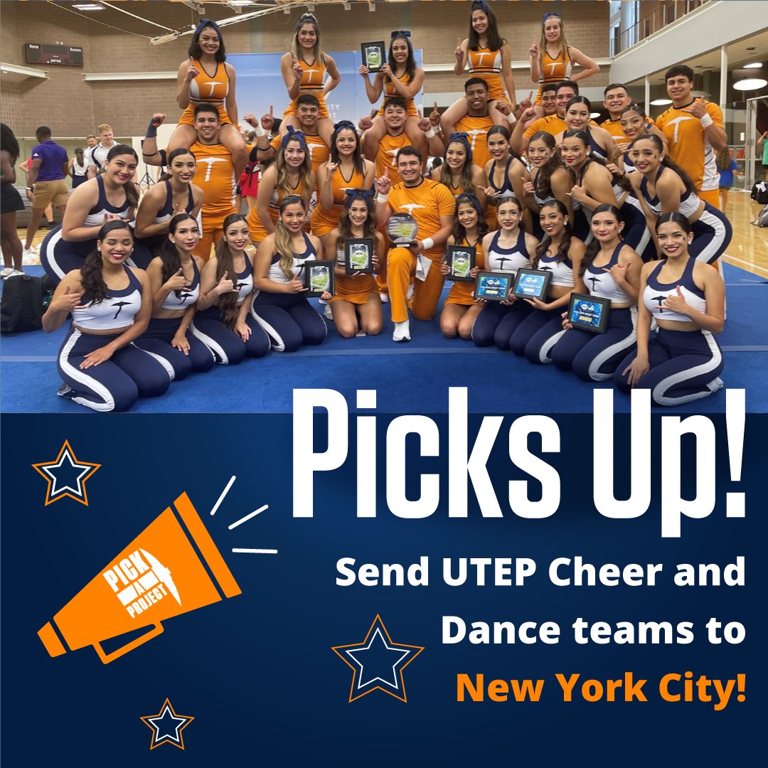 utepalumni's tweet photo. Picks Up! The UTEP Cheer and Dance teams have been invited to take part in the Macy's Thanksgiving Day Parade in New York. Help offset the costs of this amazing opportunityโmake a gift today and send Miners to the Big Apple! ๐โ
https://t.co/VnG33PZOJP #UTEPCheer #PickAProject https://t.co/bXasaJJNrd
