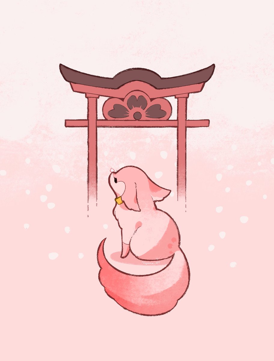 yae miko fox no humans pink fur pink background torii tail animalization  illustration images