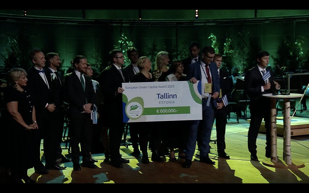 EUGreenCapital's tweet photo. Now that the Awards Ceremony is over, we would like to congratulate again the:

🌿#EUGreenCapital 2023 winner @tallinnofficial🎉
🍃#EUGreenLeaf 2022 winners @cmvalongo &amp; @Gem_Winterswijk🎉

A big 'thank you' goes to all the onsite &amp; online participants for their support 👏 https://t.co/AbwM83Kkh1