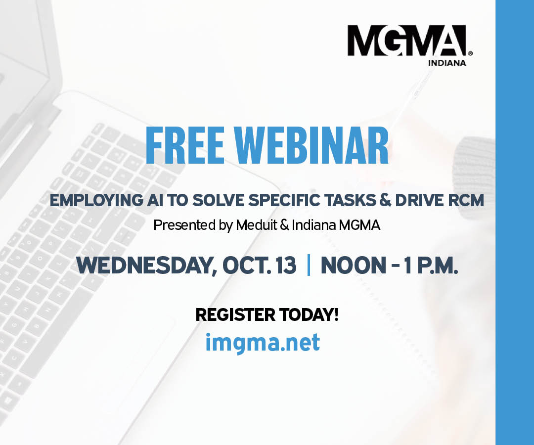 Artificial intelligence (AI) and robotic process automation (RPA) are transforming the healthcare revenue cycle. 

Register for the webinar here: imgma.net/event-4308223/…

#indianamgma #imgma #medicalgroupmanagement #healthcareadministration #healthcare #indianahealthcare