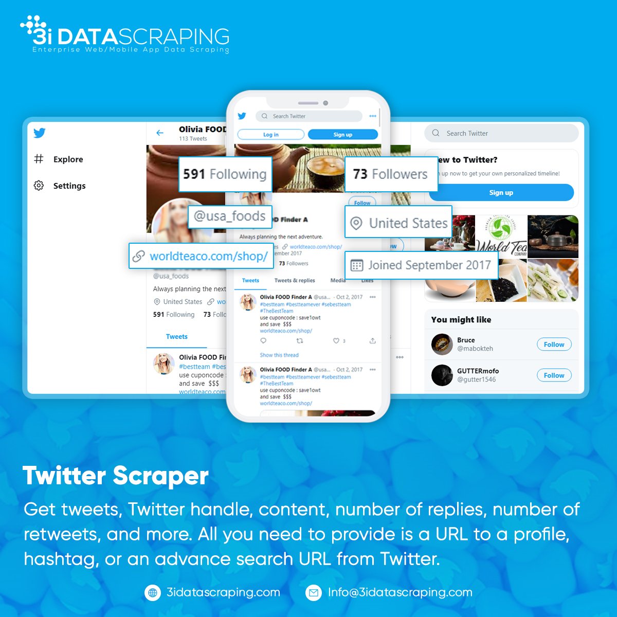 3idata_scraping's tweet image. Extract all Tweets from Twitter. Gather tweets, content, number of replies, number of retweets, Twitter handle, hashtags, and more from any Twitter profile or Twitter advanced search page.
3idatascraping.com/scraping-twitt…

#twitterscraper #webscraping #usa #canada #uk #germany #uae #spain