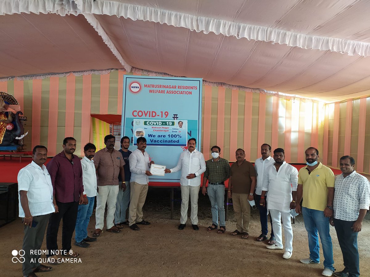 MatrusriA's tweet photo. We are proud to receive Appreciation Certificate for 100% COVID Vaccination in Matrusrinagar.
Thanks to @ZC_SLP, @GandhiArekapudi, @jagadishvcorp, @Rainbowhospitas @YashodaHospital and all the volunteers for their support in organising multiple vaccination camps in our colony https://t.co/e5q0NFK5c9
