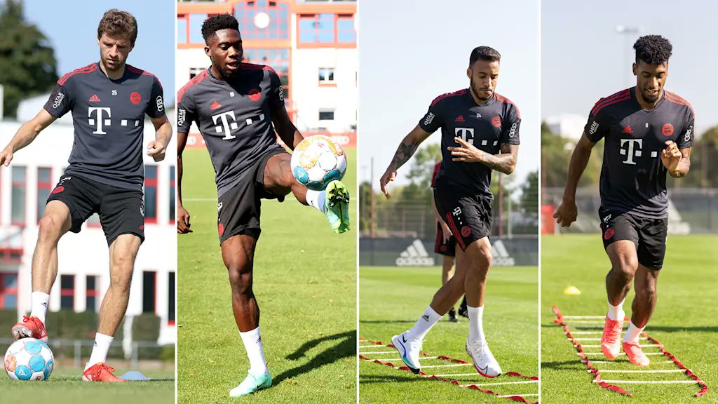 iMiaSanMia's tweet photo. Training update today:

• Thomas Müller and Alphonso Davies: back in full training and available against Leipzig

• Corentin Tolisso and Kingsley Coman: individual training - unavailable against Leipzig, doubt for Barcelona

[📸 fcb] https://t.co/dFMOWwRbly