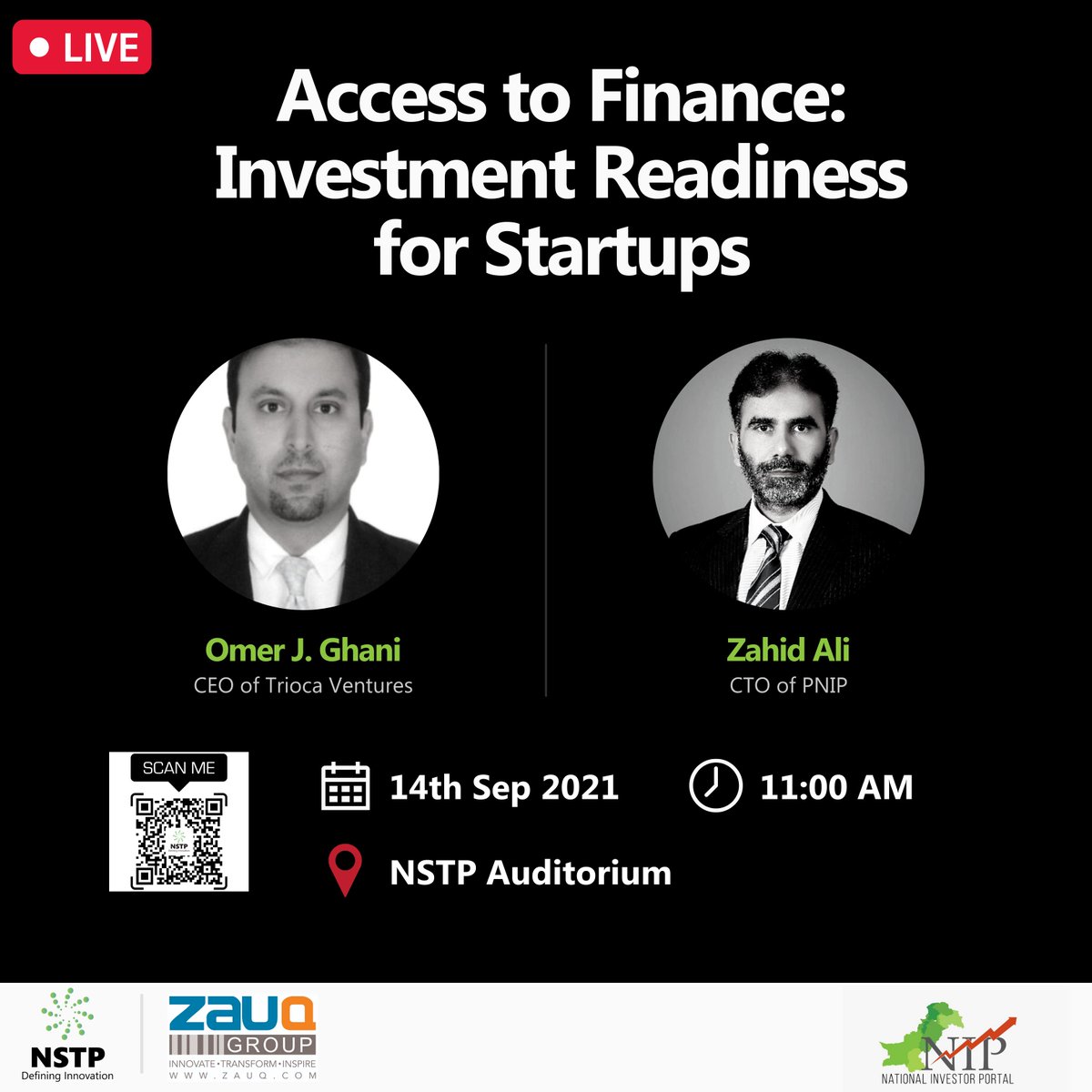 nstpofficial's tweet image. NSTP, in collaboration with Zauq Group, is organizing an interactive workshop titled &quot;Access to Finance: Investment Readiness for Startups&quot;.
For registrations: lnkd.in/e2Jetq5d