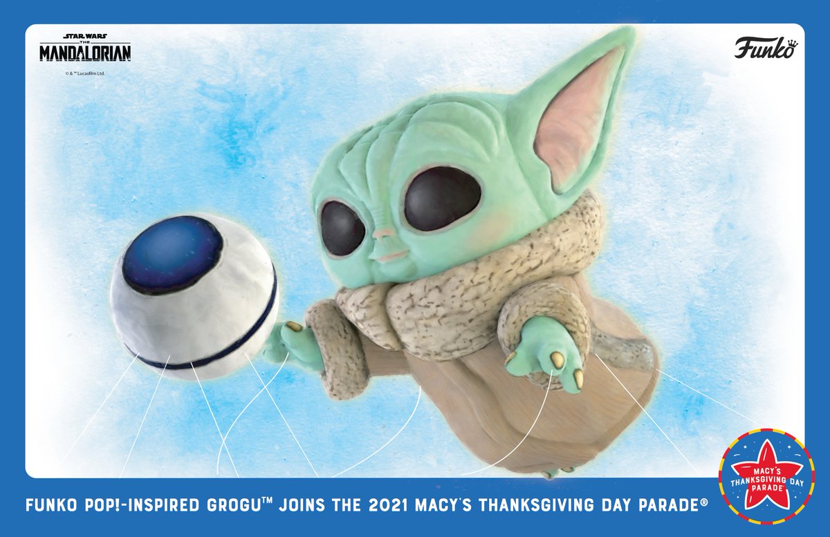 EXCLUSIVE! <a href="/OriginalFunko/">Funko</a>, <a href="/Macys/">Macy's</a> and @Lucasfilm_Ltd, announced today that a Funko Pop!-inspired balloon featuring the character Grogu (aka Baby Yoda), from the <a href="/starwars/">Star Wars</a> series <a href="/themandalorian/">The Mandalorian</a> streaming on @disneyplus will fly at this year’s #MacysParade. More info to come!