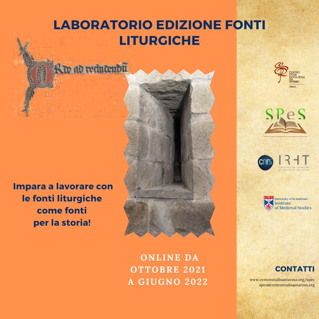 CSSRV's tweet photo. Laboratorio di edizione fonti liturgiche  #SPeS #CSSRV
con incontri mensili da ottobre a giugno.
Si terrà online l'ultimo venerdì del mese dalle 16.30 alle 19.30. Scadenza per le iscrizioni 23 ottobre. 
https://t.co/nqTEz4oTc5
#formazione #laboratorio #edizione #ricercastorica https://t.co/JiBicD31bi