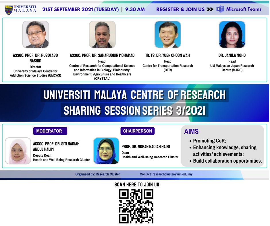 ClusterUm's tweet photo. We are back with another series of UMCoR Sharing sessions. Looking forward to having you with us soon! Simply scan the QR code to register.  #webinar #research #japanresearch #transportation #informatics #addiction #addictionrecovery #science https://t.co/HDeO876RxA