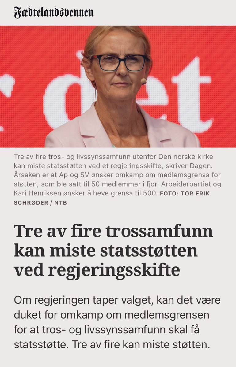 henriksen3000's tweet photo. #Positivt at flere #trossamfunn må klare seg uten statsstøtte og kjempeviktig at #HRS mister sugerøret inn i statskassa 

#regjeringsskifte https://t.co/3enn3cV8rv
