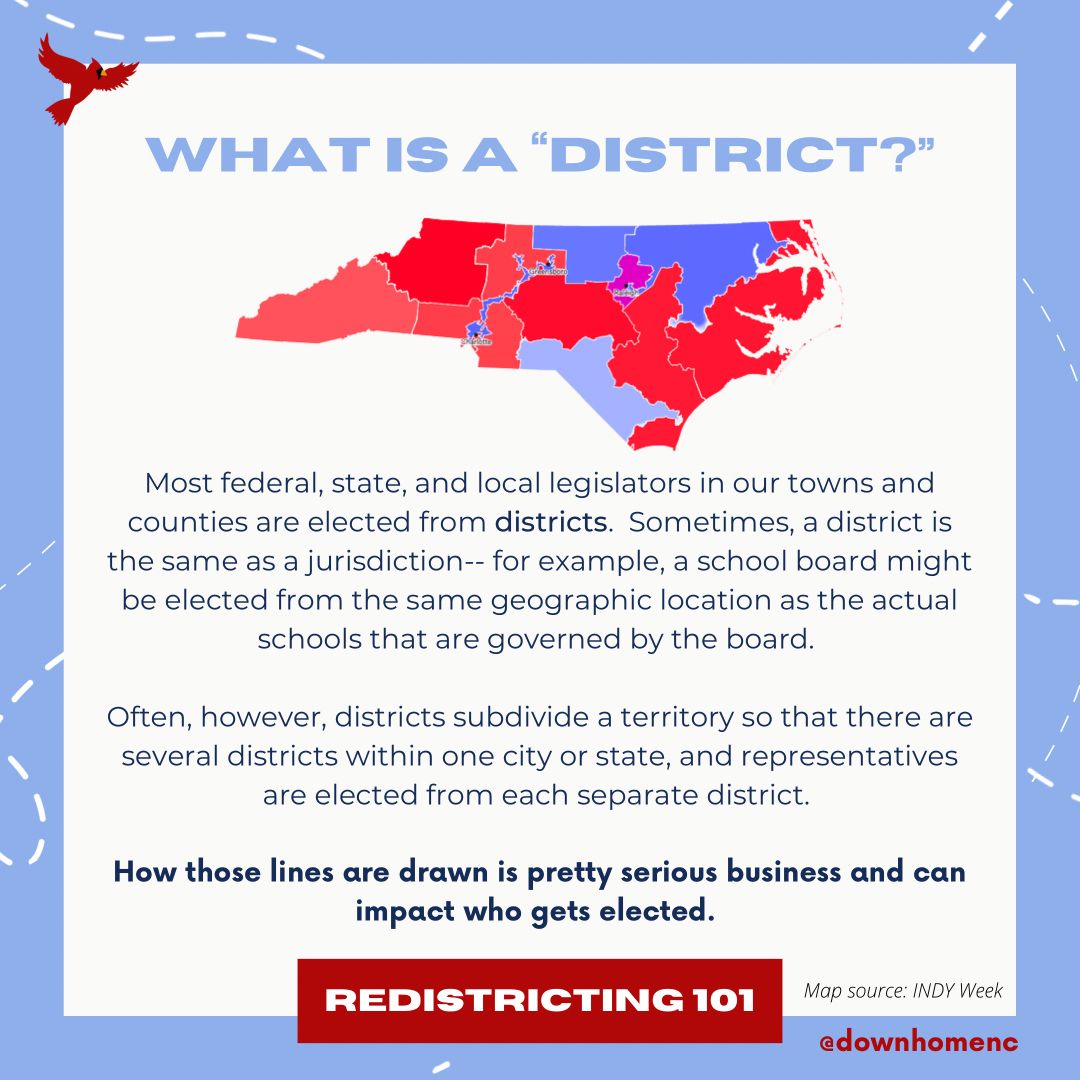 DownHome_NC's tweet photo. Redistricting hearings started this week in North Carolina. The redistricting committee of Raleigh lawmakers are holding the hearings to gather input on how the legislature should draw its districts. 

Curious about the process? We’ve got a primer for you! Read more below. https://t.co/fIbXzVmGdY