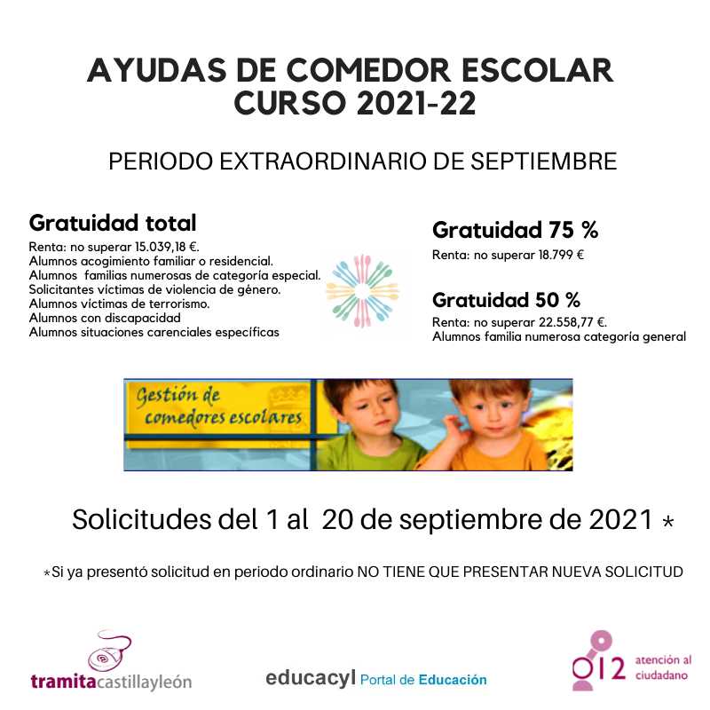 Ayudas extraordinarias de #ComedorEscolar para el curso 2021-22, si la solicitaste en periodo ordinario NO necesitas presentar nueva solicitud 

ow.ly/qhQP50G4NnA