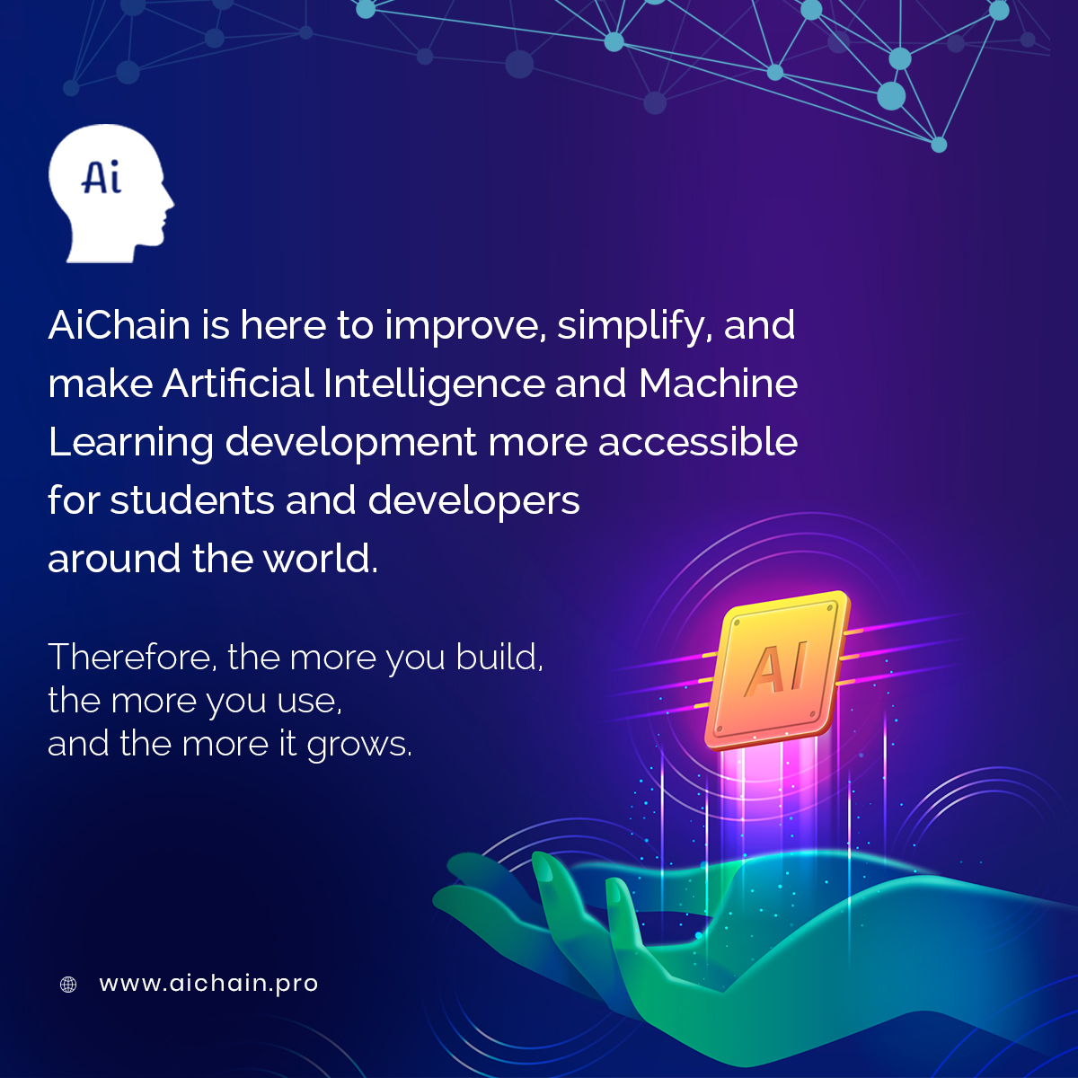 TheAiChain's tweet photo. #AiChain is here to improve, simplify, and make Artificial Intelligence and Machine Learning development more accessible for students and developers around the world. 

Therefore, the more you build, the more you use, and the more it grows.

https://t.co/BJZHiy7FYO https://t.co/kolZ9yB7xP