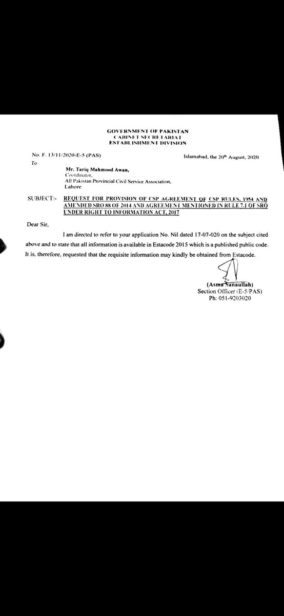 Pl read.

I m writing Establishment Division 2 provide Agreements done 2 create Civil Service Of Pakistan.

However, Division give me dual answers untill it say these r classified.

How can Service agreements b classified in 2020 when done in 1954 &amp; 1993 untill these r fraud ?