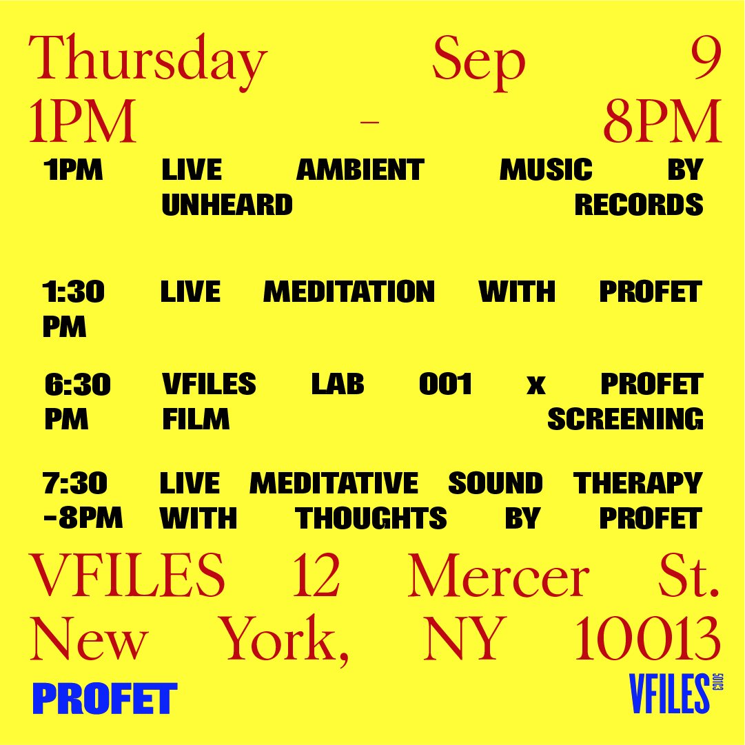 UnheardRecords's tweet photo. Profesie Vol.001, Seeing Comes before Reality is released now! The album premieres at a release event today @nyfashionweek 9/9/21 
@VFILES  popup booth by @profetstudio
12 Mercer St. New York, NY
Performance by @kitekitekitekitekite @Nattygrayy  and more from 1PM on. https://t.co/foVoygWk9x