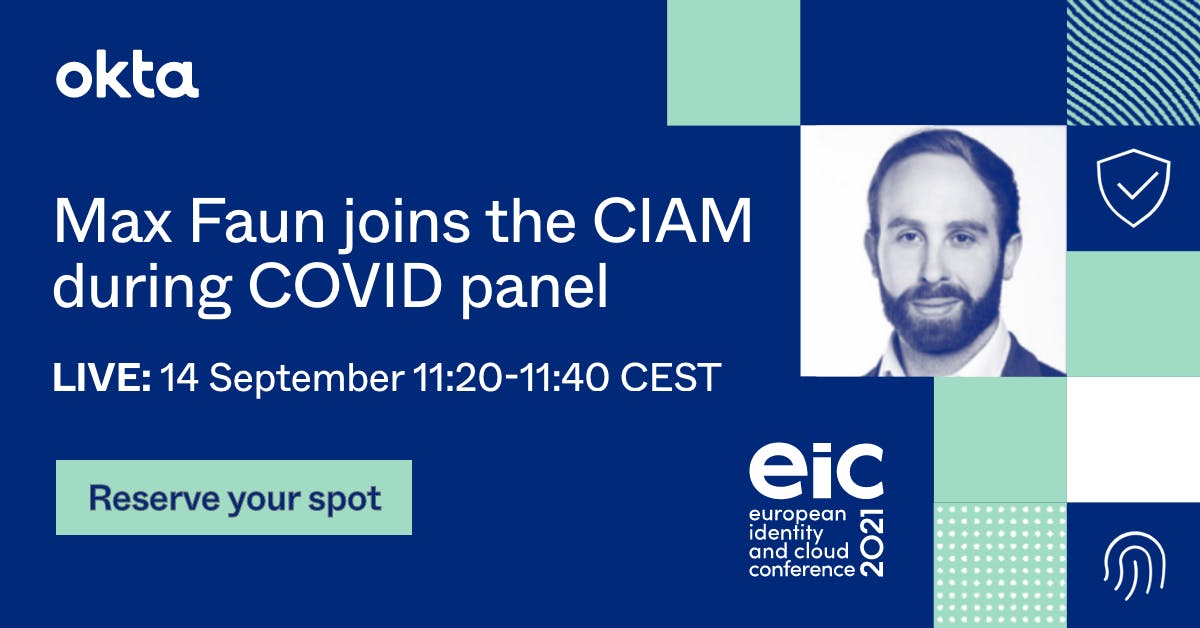 TimmLotter's tweet photo. Fighting #cybercrime with #CIAM💪Learn how to better secure the identities of your customers in a post-pandemic world at Kuppingercole EIC 2021. Reserve your spot; use the code okta10 at checkout for a 10% discount on tickets. https://t.co/1qBoVbyRo9 https://t.co/Nt8sXqu6Xs