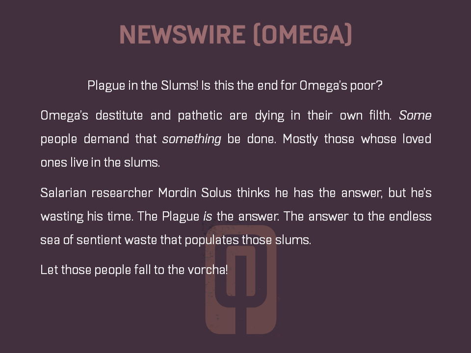 ANN_Updates's tweet photo. NEWSWIRE (OMEGA): Plague spreads in Omega's slums. #Omega #MassEffect https://t.co/SrQCpDN1W2