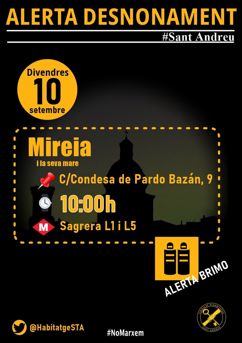 Demà dia 10 de Setembre la Mireia i la seva mare Josefa s'enfronten al segon llençament per desnonar-les, amb BRIMO convocada al C/Comtessa Pardo Bazán,9. Ja tenim hora!
⏰10:00h
 Refresquem una mica la memoria. Obrim fil👇