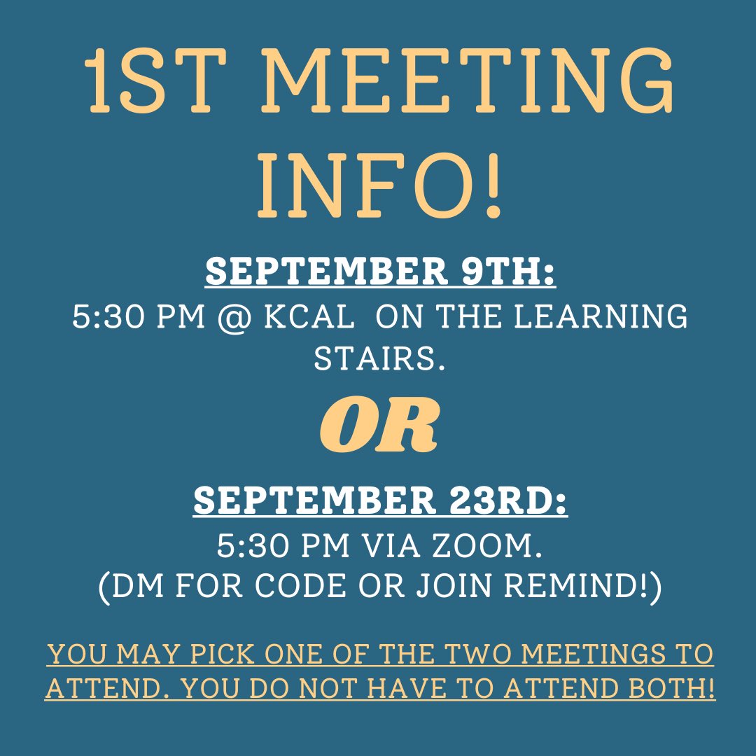 Calling all KCAL health science students!! The first in person meeting of the year is today at 5:30 by the learning stairs! Hope to see you there!