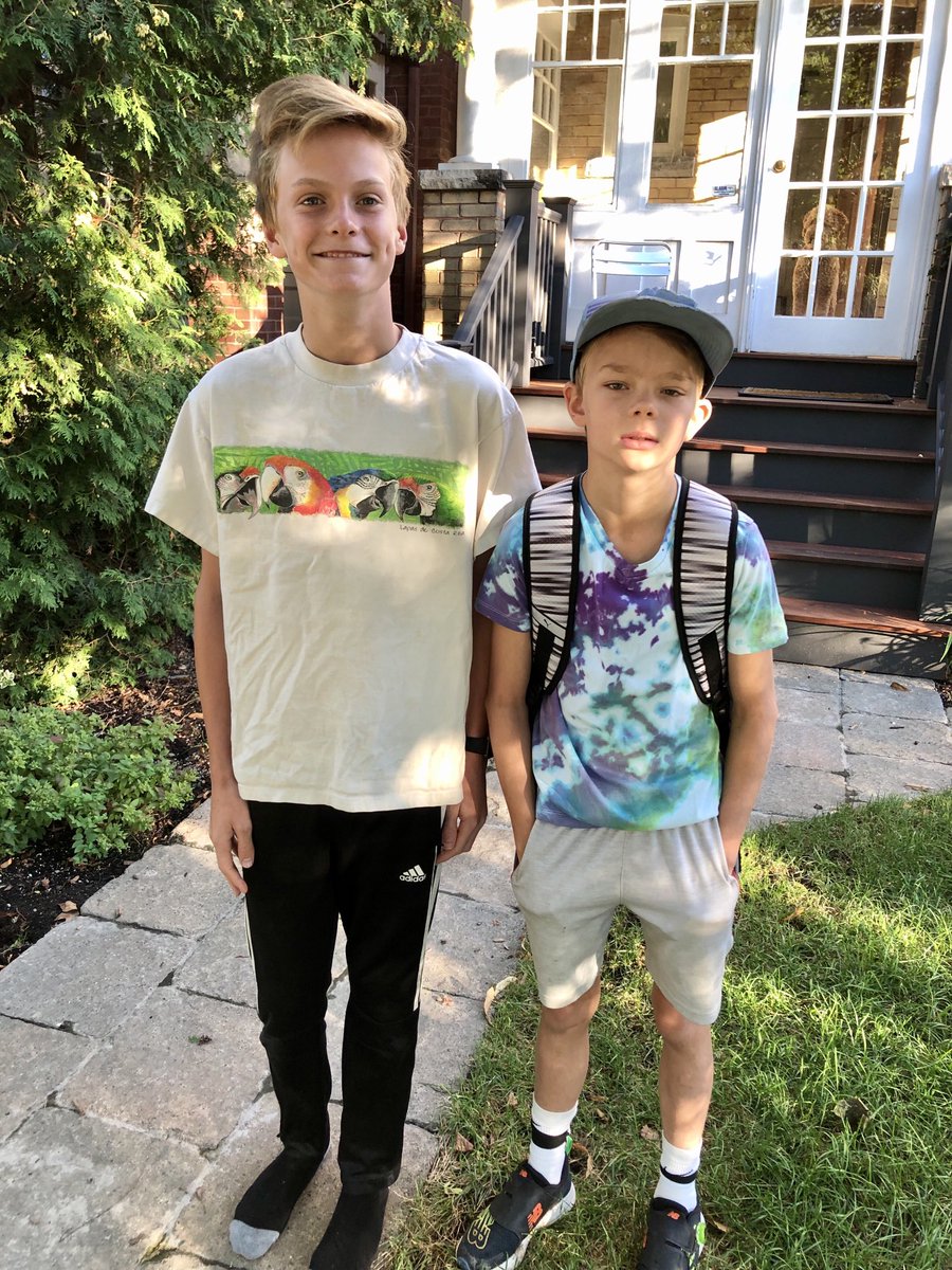 dfallon's tweet image. Obligatory first day of school pic … grade 6 and 8. Little bro was not impressed with parental intrusion this morning!
