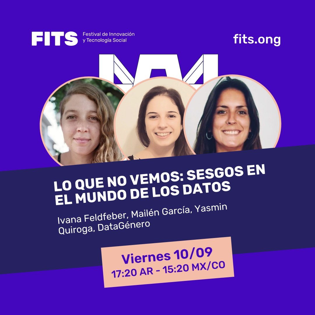 desdefits's tweet photo. En #FITSData nuestro próximo evento que compartiremos el 10/09, 3 grandes profesionales se unen en el panel de @datagenero. Hablaremos sobre sesgos en el análisis de datos a partir de actividades interactivas. https://t.co/kdDTU7vQVg