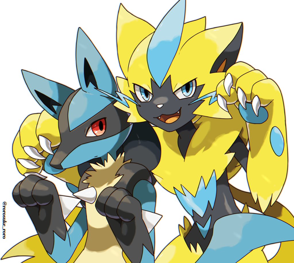 lucario pokemon (creature) yellow fur open mouth furry smile red eyes blue eyes  illustration images