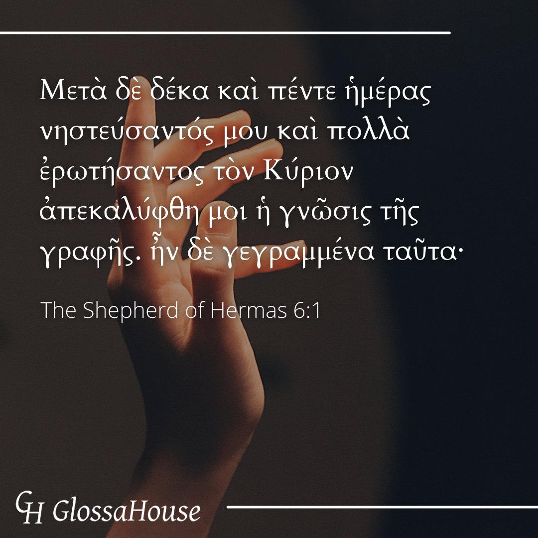 GlossaHouse's tweet photo. Post content from our Apostolic Fathers Greek Reader Vol. 5: The Shepherd of Hermas by Jacob N. Cerone and @shawnwilhite
AFGR series: https://t.co/YEVvXm3J5l
#glossahouse #greek #greekstudies #apostolicfathers #churchfathers #greekreader #studygreek #learngreek #shepardofhermas https://t.co/82lbmQOci8