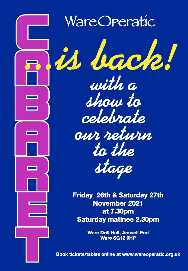 WareOperatic's tweet image. *BOOK NOW FOR WARE OPERATIC'S RETURN TO THE STAGE* We are back with our Cabaret Show in November 2021 and to start our season we have an amazing programme of ensemble pieces. See our website for more details and booking information: wareoperatic.org.uk
