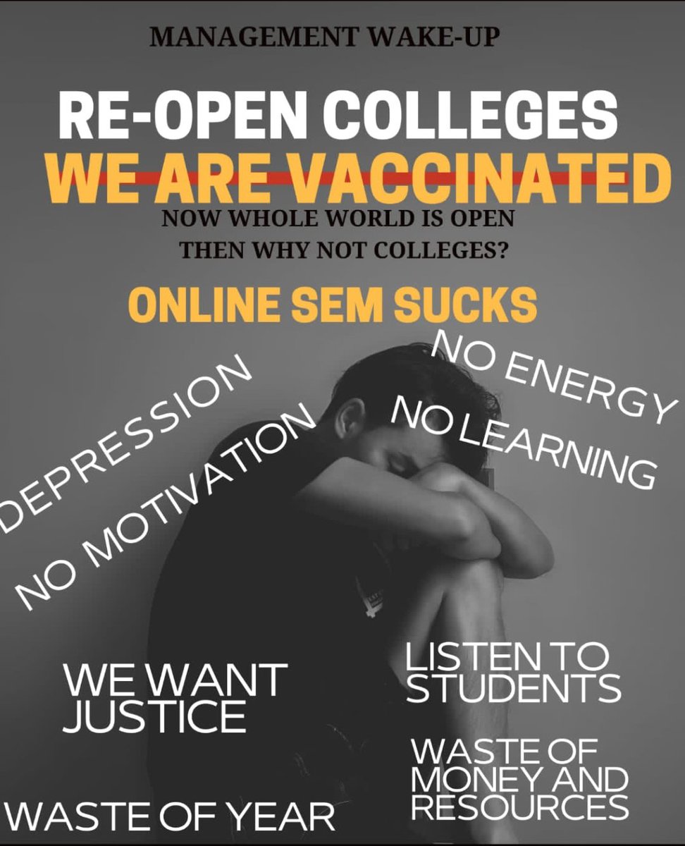 waskle_gourav's tweet photo. We can't handle the mental burden if this online sem anymore.
Please listen to us
@aajtak @ndtv @news24tvchannel @DainikBhaskar @JagranNews @abplivenews @TimesNow
#Reopen_IIT_IIIT_NIT https://t.co/diYXjKILvA