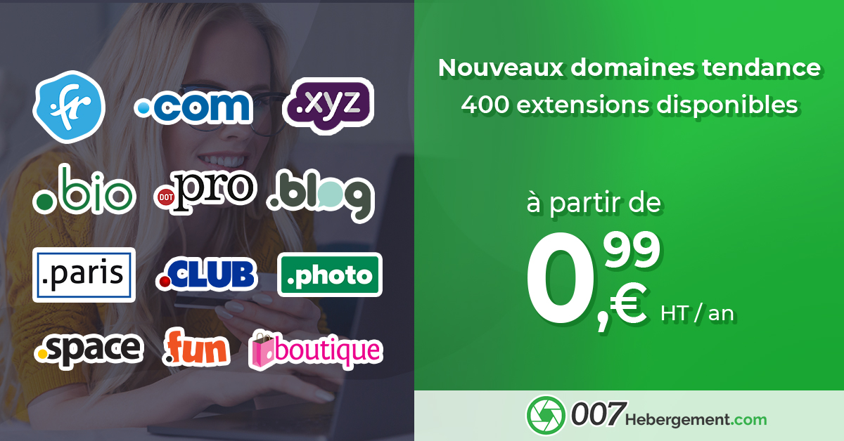 007Hebergement's tweet photo. Noms de domaine à petit prix, ça se passe chez 007Hébergement ! 400 extensions disponibles : https://t.co/hMx3zGfsoZ https://t.co/pldDEqFnEK