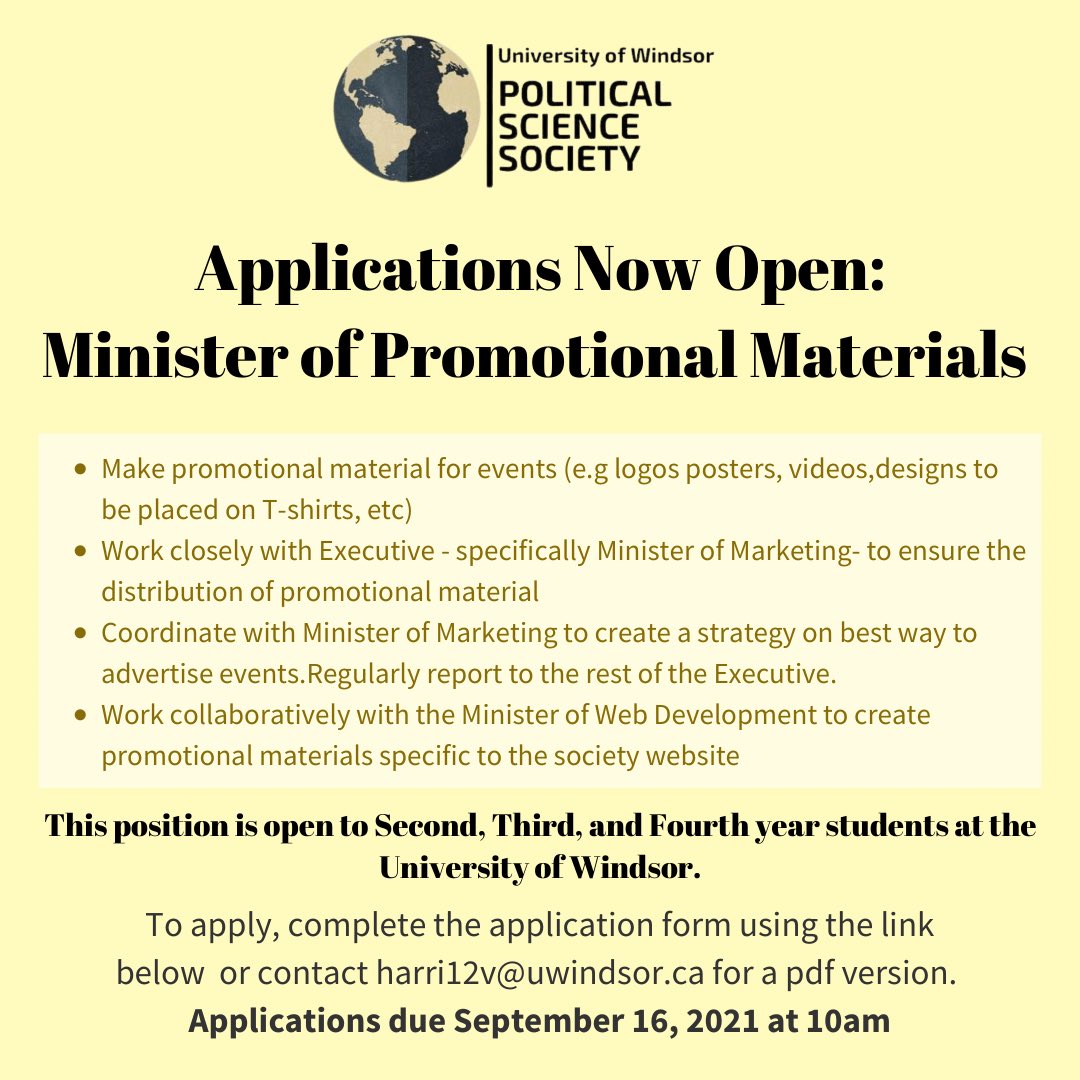 UWindsorPSS's tweet photo. We’re looking for executives to join our team! Applications are now open until September 16 at 10am 2/2 https://t.co/1gsP5JLEDm